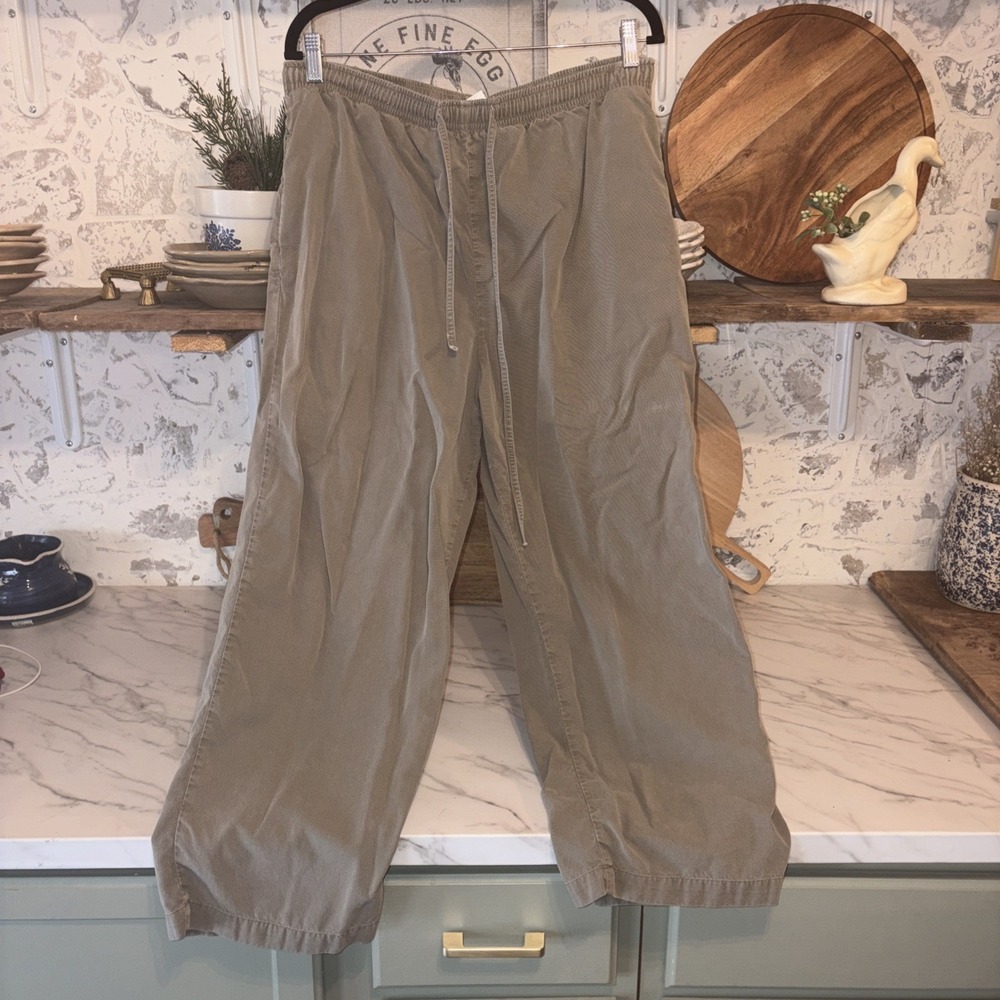 Democracy Women's L Wide Leg Pull On Lived In Pocket Utility Green Pants